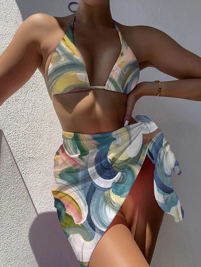 Bikini de Tres Piezas con Diseño Tie Dye y Malla - Image 16