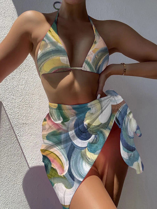 Bikini de Tres Piezas con Diseño Tie Dye y Malla - Image 16