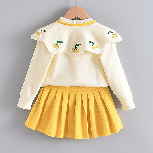 Conjunto de Dos Piezas Tejido Estilo Occidental para Niñas - Suéter y Falda Manga Larga - Image 6