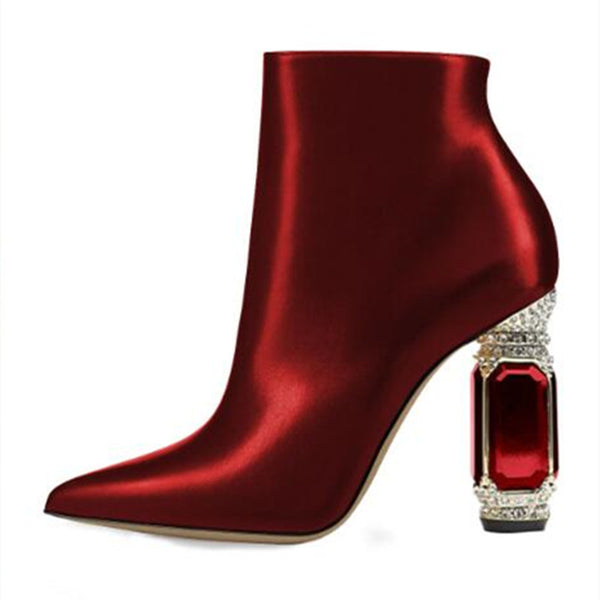 Botas Cortas de Tacón con Strass y Cierre Lateral para Mujer