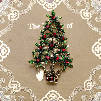 Broche Navideño de Árbol Dorado con Gotitas de Cristal - Image 4