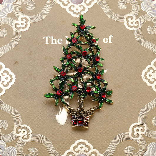 Broche Navideño de Árbol Dorado con Gotitas de Cristal - Image 4
