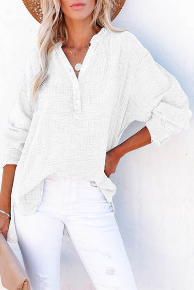 Blusa Suelta de Manga Larga con Cuello y Botones Decorativos - Otoño - Image 10