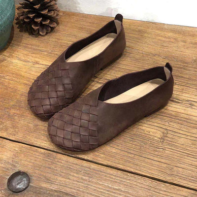 Zapatos Planos de Cuero Tejido con Punta Redonda - Estilo Retro Cómodo - Image 23