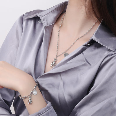 Pulsera y Collar de Plata Tailandesa con Osito de la Suerte - Image 5