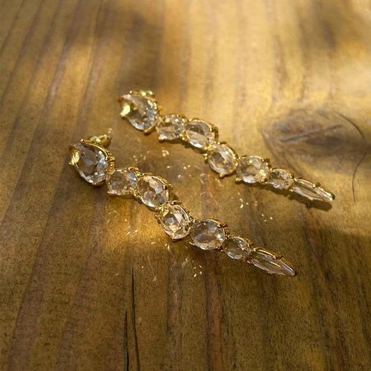 Aretes Largos de Diamantes con Gotas de Agua - Estilo Europeo y Americano