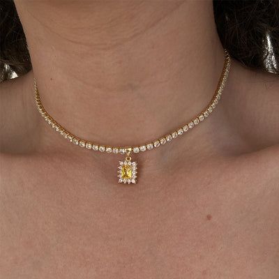 Collar Clavícula Gema Cuadrada Strass Lujo Nicho Dulce para Mujer - Image 8