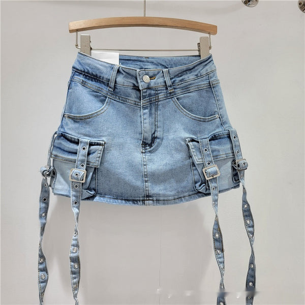 Falda Corta Denim Ajustada a la Cadera para Primavera y Verano - Image 4
