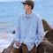 Camisa de Manga Larga Protección Solar Holgada a Rayas para Hombre
