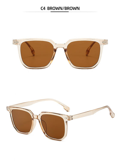 Large frame square sunglasses with a transparent champagne-colored frame and brown lenses. - Image 7