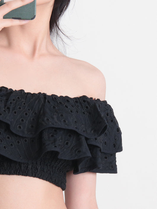 Conjunto de Playa Elegante: Blusa Corta con Cuello y Volantes + Falda Cintura Alta - Image 11