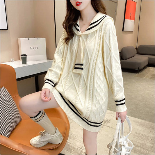 Suéter Suelto Midi Mujer Estilo Coreano Azul Marino Otoño