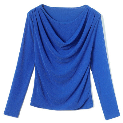 Blusa Elegante de Seda Brillante con Cuello Redondo y Manga Larga - Image 5