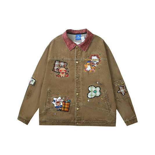 Chaqueta Denim Vintage con Bordado de Pareja