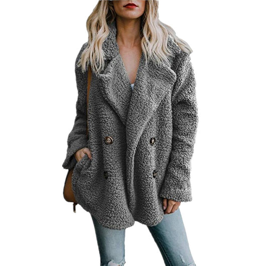 Camisa Abrigo de Felpa con Solapas Botones y Bolsillos para Mujer - Otoño e Invierno - Image 12