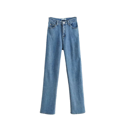 Pantalón Denim Cintura Alta Efecto Mojado Estilo Retro Slim - Image 6