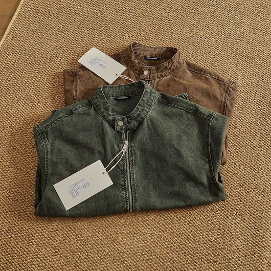 Chaqueta Bomber Retro Clásica con Cuello Tipo Snap - Lavada y Versátil - Image 10