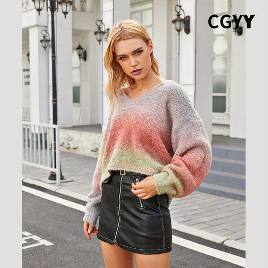 Suéter Escote V Rayas Arcoíris Holgado para Mujer - Image 4