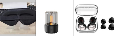 White cylindrical aroma diffuser with a clear top and an amber candlelight-effect LED light. - Image 10