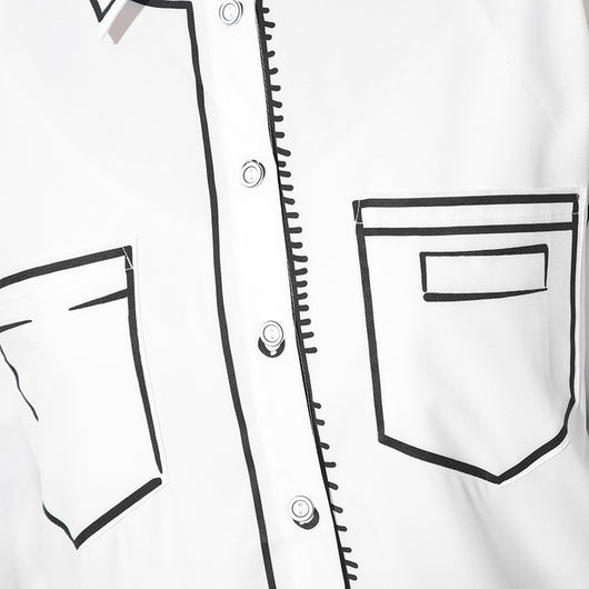 Camisa Estampada en Blanco y Negro con Contraste Artesanal - Image 3