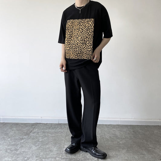 Camiseta Manga Corta Hombre con Parches Removibles Estampado Leopardo