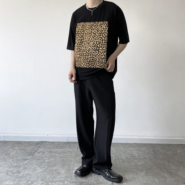 Camiseta Manga Corta Hombre con Parches Removibles Estampado Leopardo