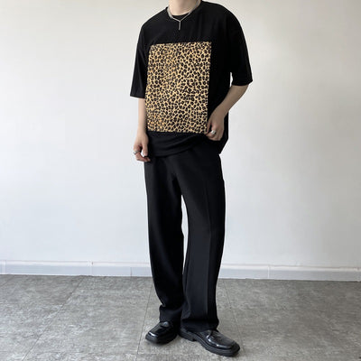 Camiseta Manga Corta Hombre con Parches Removibles Estampado Leopardo