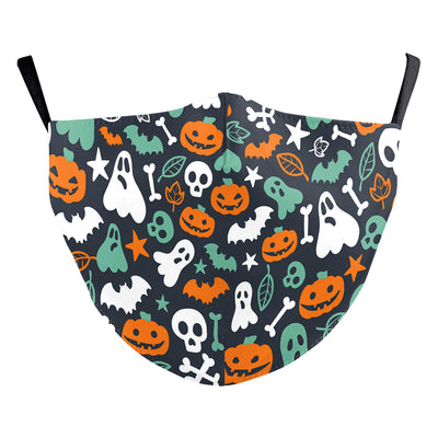 Black ear hook dust mask with white spiderweb pattern and small red spiders, perfect for Halloween. - Image 7