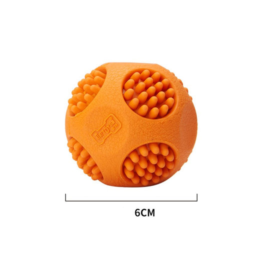 Orange textured pet toy ball with nubs and a bone-shaped logo, measuring 6cm, designed for chewing and sounding. - Image 6