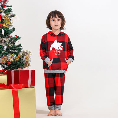 Baby wearing a red and black plaid hooded romper with a white polar bear "BABY BEAR" graphic. - Image 11