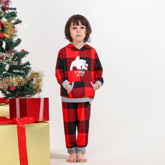 Baby wearing a red and black plaid hooded romper with a white polar bear "BABY BEAR" graphic. - Image 11