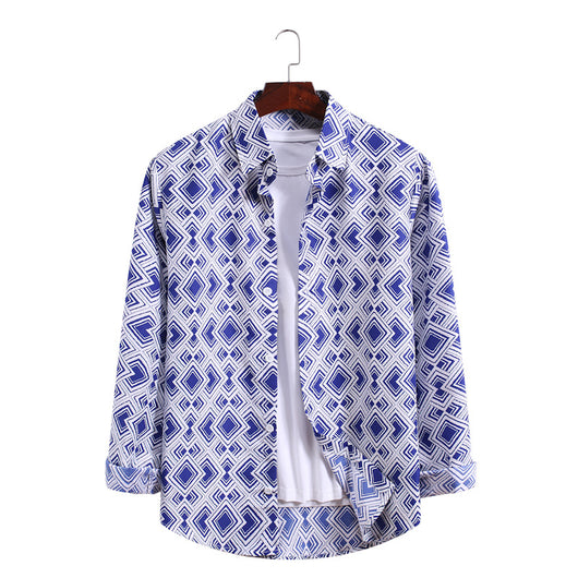 Camisa Estampada de Manga Larga con Patrón de Olas - Tallas Grandes - Image 10