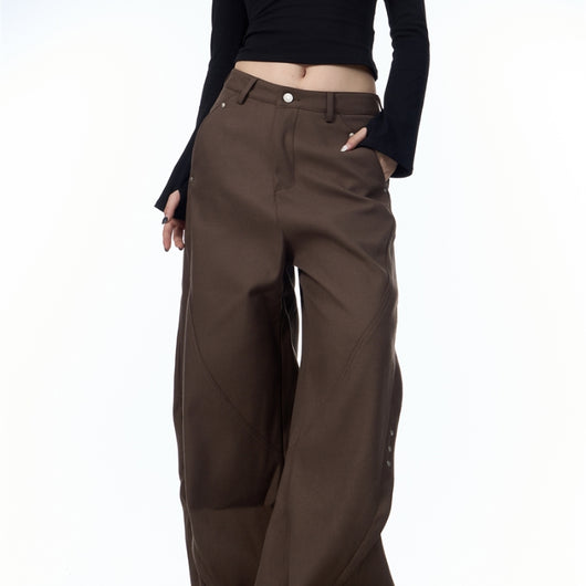 Pantalones Anchos de Tiro Alto con Costura Decorativa para Mujer - Image 9