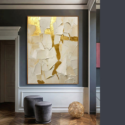 Cuadro Abstracto Dorado Pintado a Mano - Arte Moderno en Óleo para Sala y Dormitorio - Image 3