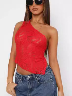 Top Encaje Asimétrico Espalda Descubierta - Estilo Urbano Minimalista - Image 15