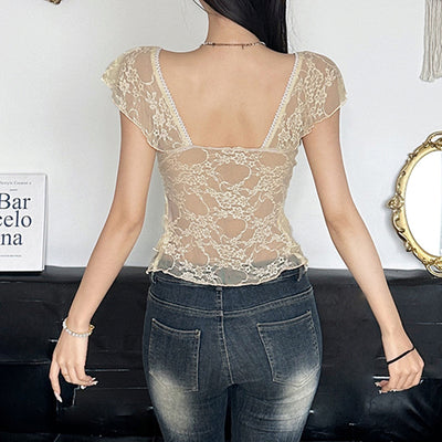 Blusa Elegante con Encaje Volantes Escote V Efecto Adelgazante - Image 11