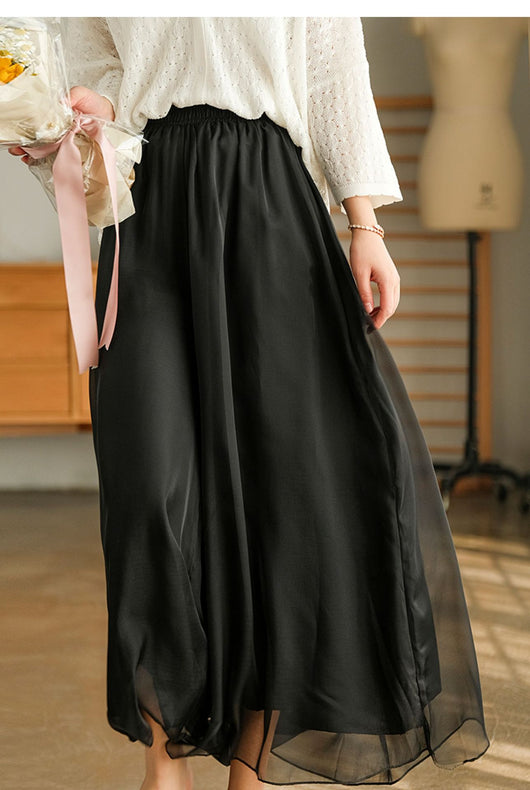 Pantalones Anchos de Cintura Alta en Malla y Gasa - Comodidad Elegante - Image 47