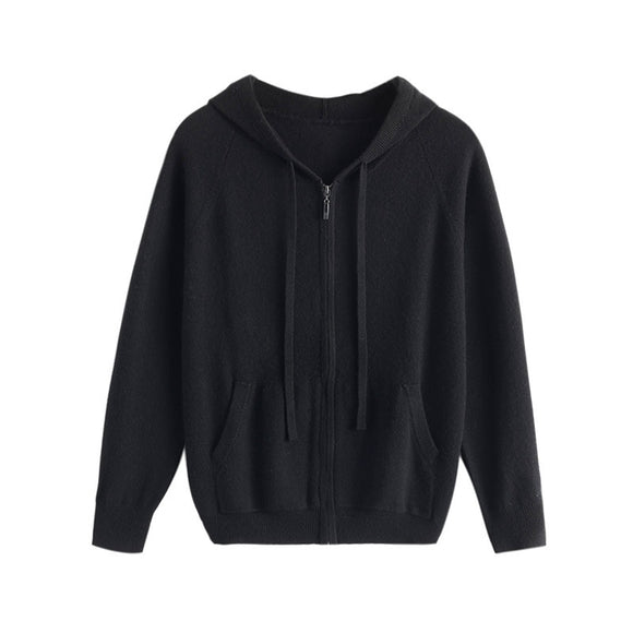 Cardigan Hoodie de Cachemira Tejida con Cierre - Hombre