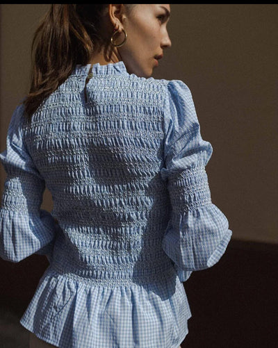 Blusa Ajustada con Pliegues y Estampado Cuadros para Mujer - Image 15