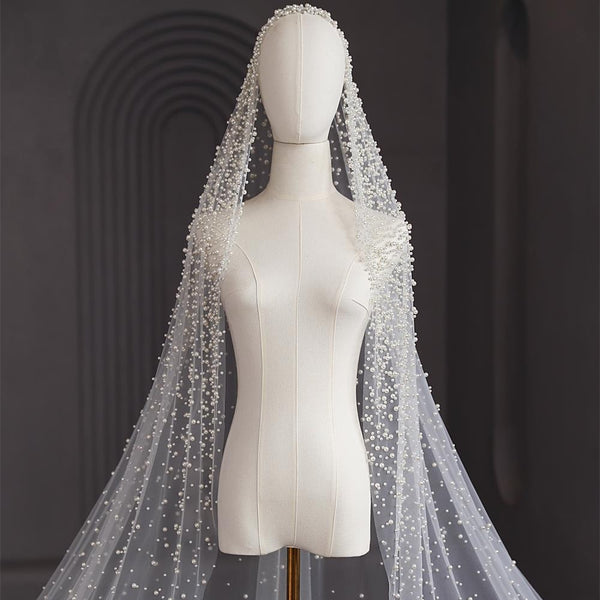 Velo de Novia Largo de Lujo con Perlas