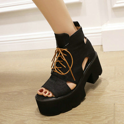 Sandalias Denim para Mujer con Cordones Delanteros y Punta Abierta - Image 4