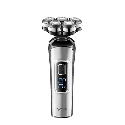 VGR V-385 professional men's rechargeable floating shaver with digital LCD, USB cable, cleaning brush, and head cover. - Image 4