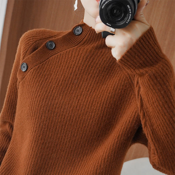 Suéter de Cuello Alto Rayas Verticales Tejido Grueso Oversized