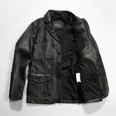 Blazer de Cuero Casual Abotonado Simple - Image 20