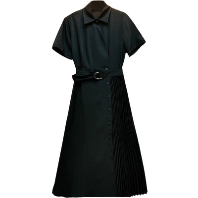 Vestido Camisero con Pliegues Irregulares y Cuello Clásico - Image 11