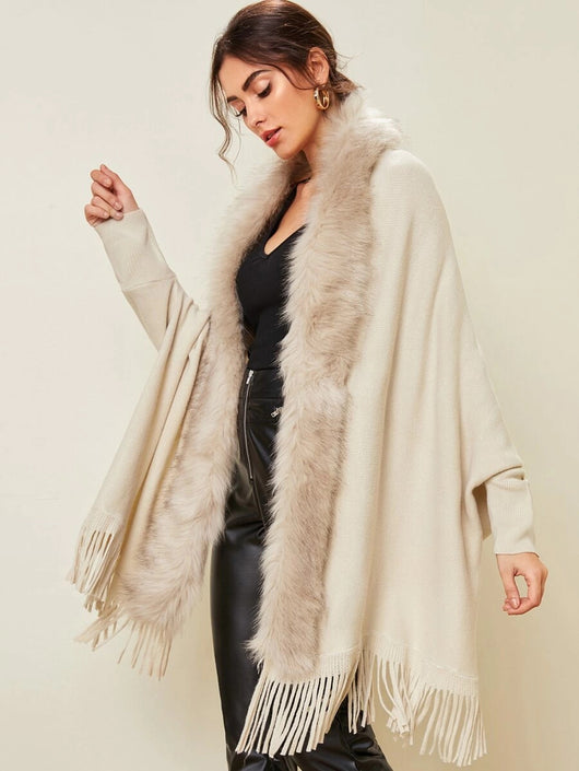Cardigan Suéter con Cuello de Piel Sintética - Image 3