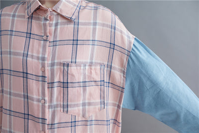 Camisa Oversized de Patchwork Manga Larga Suelta - Image 22