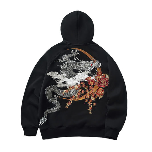 Sudadera con Capucha Dragón Bordado Pesado Otoño Invierno para Hombre