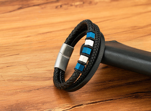 Pulsera de Cuero Trenzado Multicapa para Hombre con Acero Inoxidable - Image 15