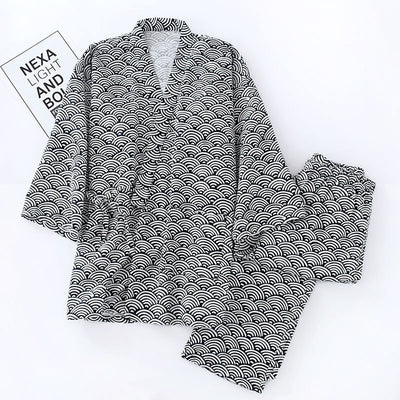 Pijama Doble Capa de Algodón a Rayas con Cordones Estilo Japonés - Image 12